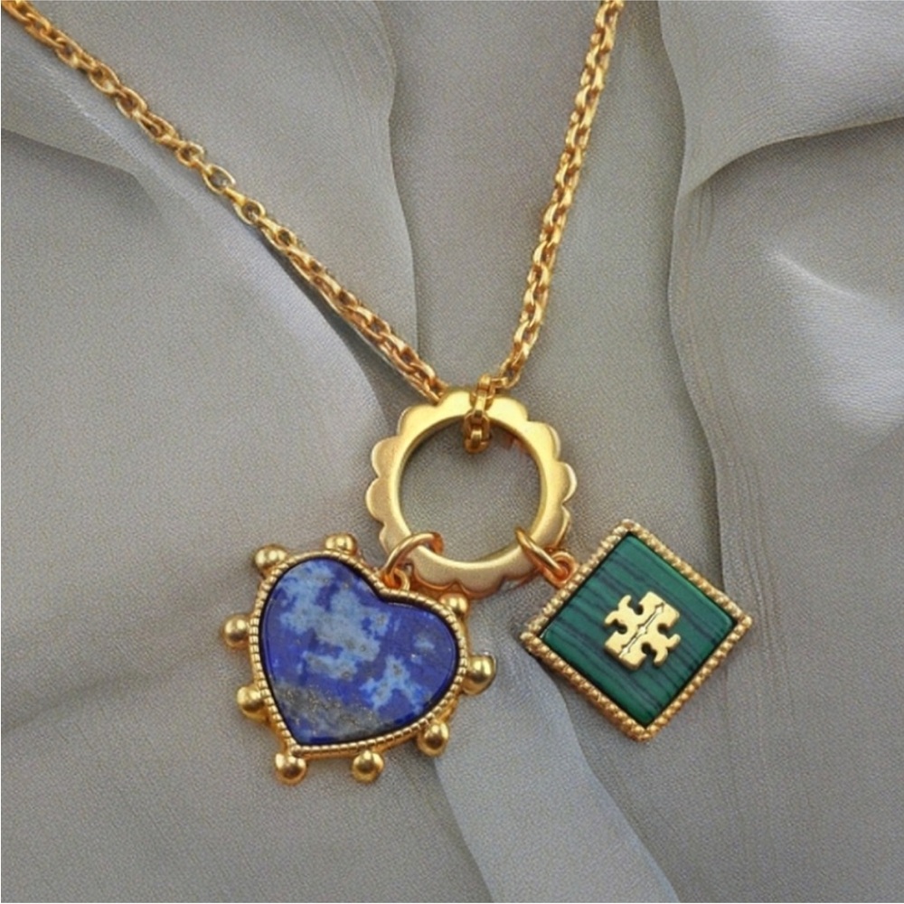 Tory Burch Semi-precious heart charms necklace